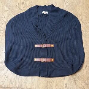 Michael Kors Women's Size Medium‎ Blue Knit Buckle Detail Cape Cardigan